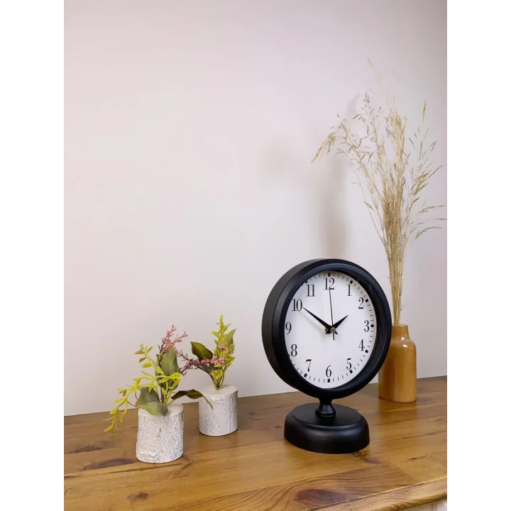 Mey İthalat® Siyah Metal Masa Saati 25×20 cm