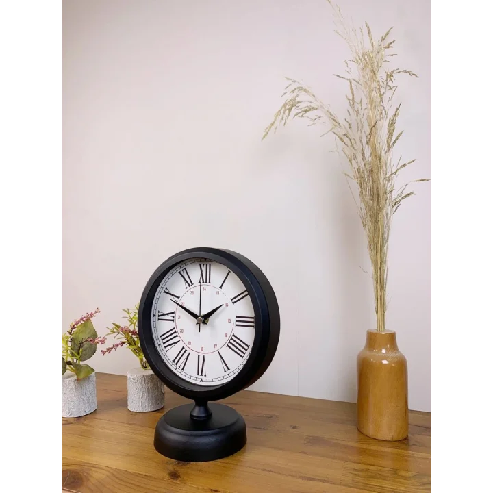 Mey İthalat® Siyah Metal Modern Masa Saati 25×20 cm