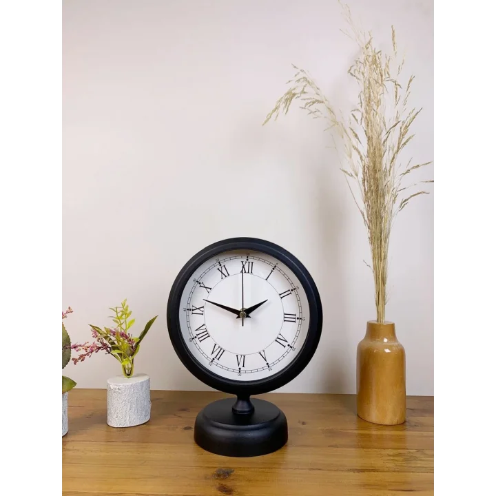 Mey İthalat® Siyah Metal Retro Masa Saati 25×20 cm