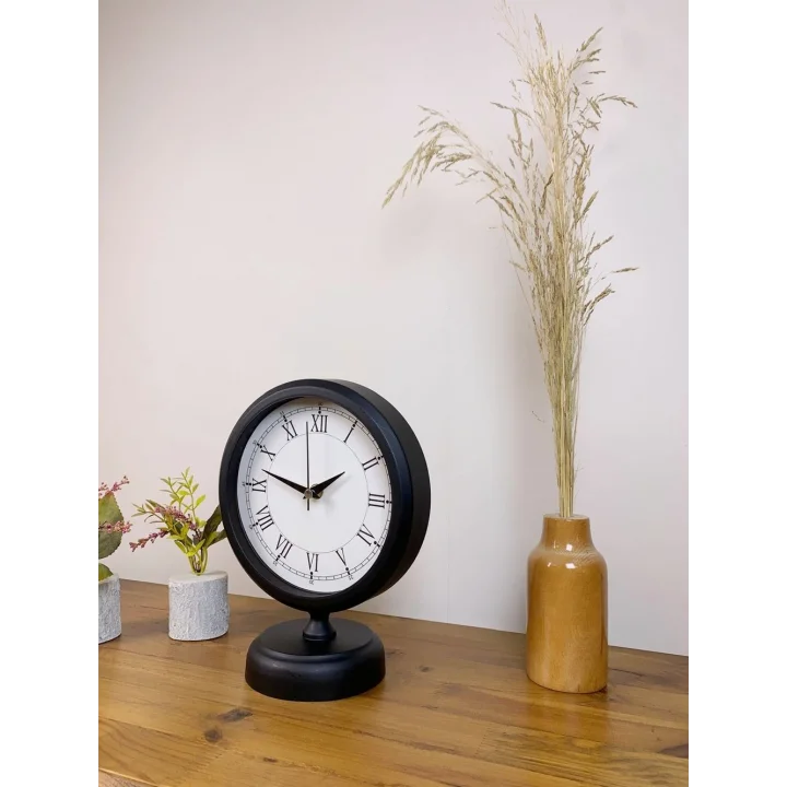 Mey İthalat® Siyah Metal Retro Masa Saati 25×20 cm
