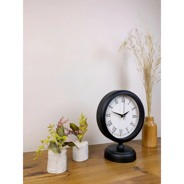 Mey İthalat® Siyah Metal Retro Masa Saati 25×20 cm
