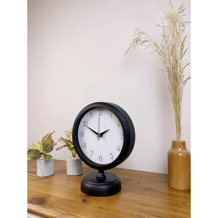 Mey İthalat® Siyah Metal Zarif Masa Saati 25×20 cm