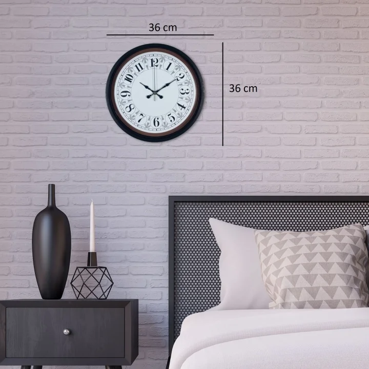 Mey İthalat® Siyah Motifli 36 Cm Duvar Saati