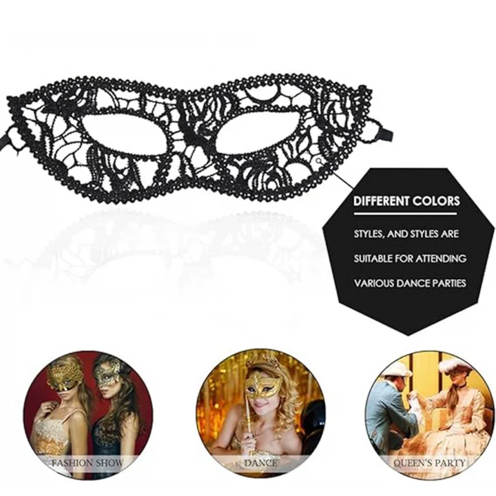 Mey İthalat® Siyah Renk Kedi Model Dantel İşleme Parti Maskesi 12 No