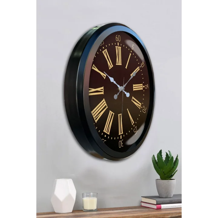 Mey İthalat® Siyah Roma Rakamlı 52 Cm Metal Duvar Saati