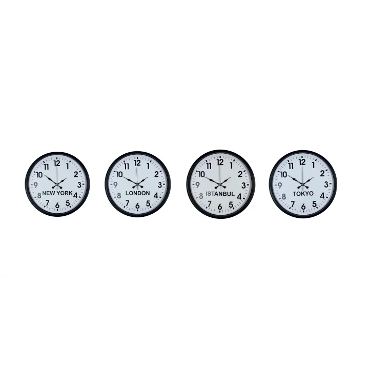 Mey İthalat® Siyah Şık  4’lü Dünya Saat Seti 36 cm