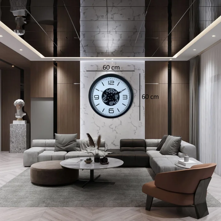 Mey İthalat® Siyah Şık 60 Cm Çarklı Duvar Saati