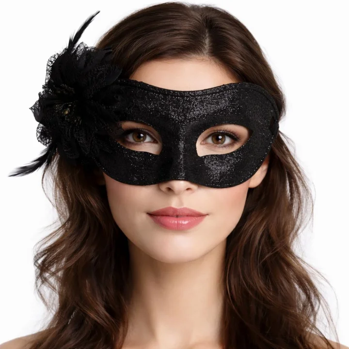 Mey İthalat® Siyah Simli Tüylü Balo Maskesi – Kadın Parti &amp; Maskeli Balo Maskesi