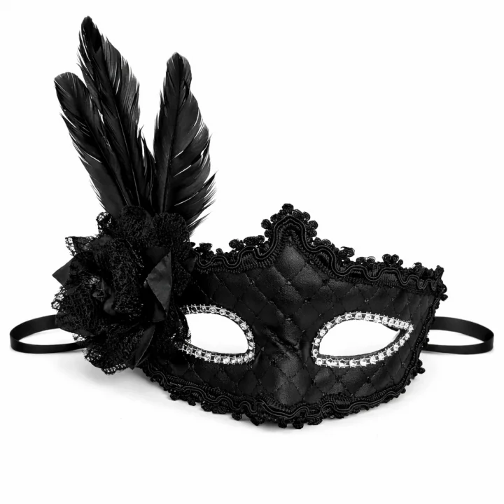 Mey İthalat® Siyah Tüylü Venedik Lüks Balo Maskesi