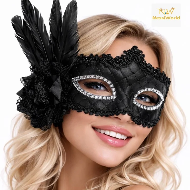 Mey İthalat® Siyah Tüylü Venedik Lüks Balo Maskesi