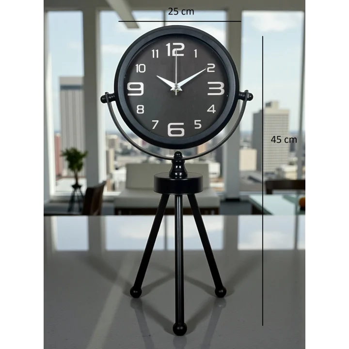 Mey İthalat® Siyah Zarif Üç Ayaklı Masa Saati