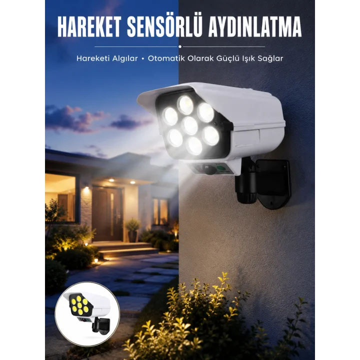 Mey İthalat® Solar Bahçe Aydınlatması Hareket Sensörlü Uzaktan Kumandalı Kamera Görünümlü Yeni Nesil