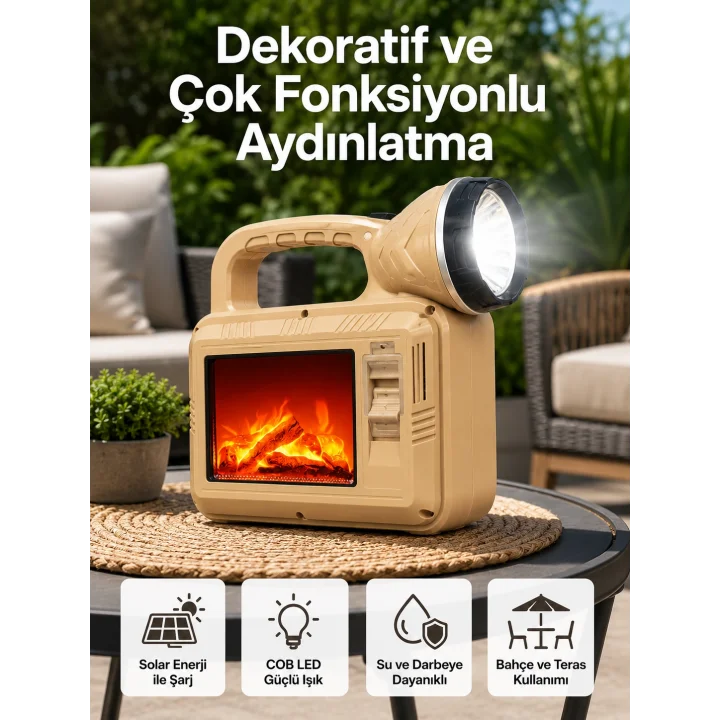Mey İthalat® Solar COB Alev Efektli Lamba – Güneş Enerjili, Suya Dayanıklı, Taşınabilir