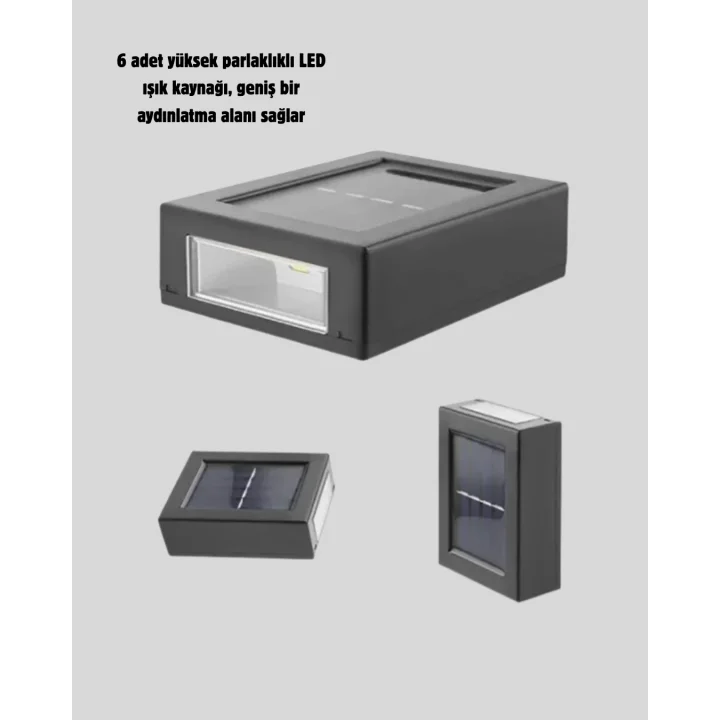 Mey İthalat® Solar Güçlü 6 LED Dış Mekan Lambası – Otomatik Aç/Kapa Işık Sensörlü Aydınlatma