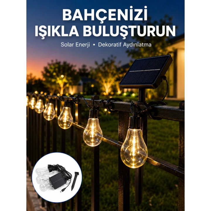 Mey İthalat® Solar LED Ampul Işık Dış Mekan Bahçe Pergola Balkon Dekoratif Aydınlatma