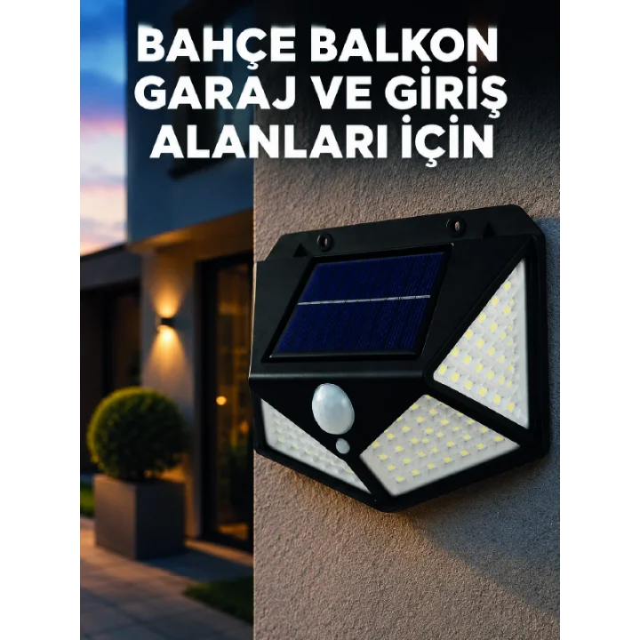 Mey İthalat® Solar LED Bahçe Aydınlatma Lambası 3 Işık Modlu Sensörlü Duvar Tipi Dış Mekan