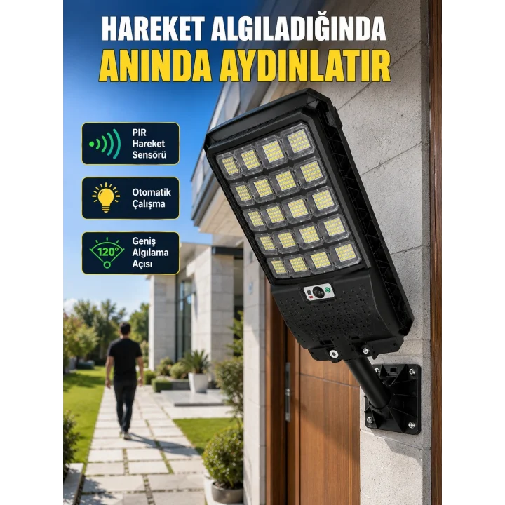 Mey İthalat® Solar LED Bahçe Lambası Hareket Sensörlü Uzaktan Kumandalı Dış Mekan Aydınlatma