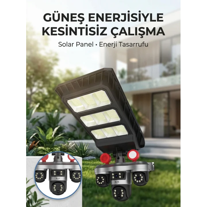 Mey İthalat® Solar Panelli Akıllı Güvenlik Kamerası LED Projektörlü