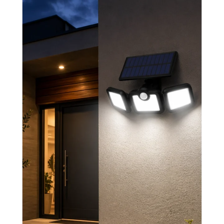 Mey İthalat® Solar Sensörlü LED Projektör Hareket Algılayıcılı Güneş Enerjili Bahçe Lambası Dış Mekan Aydınlatma