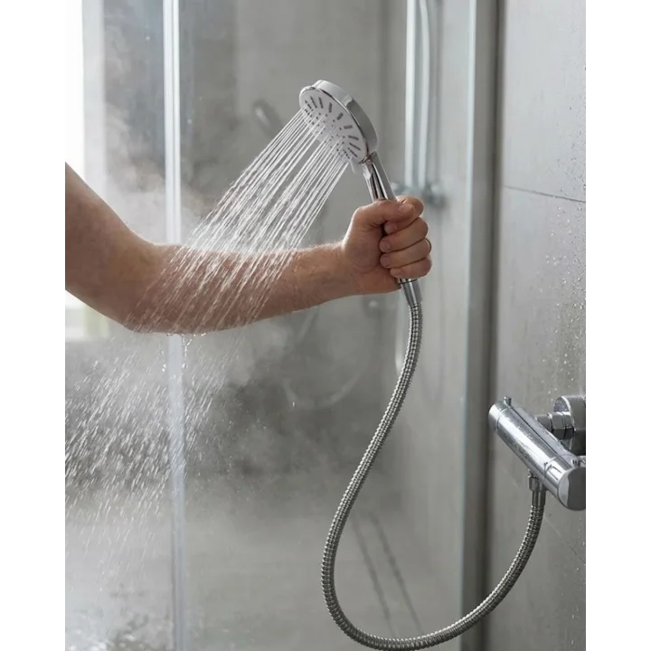 Mey İthalat® Spiral Hortumlu 4 Kademeli Krem El Duşu Başlığı Banyo Duş Seti