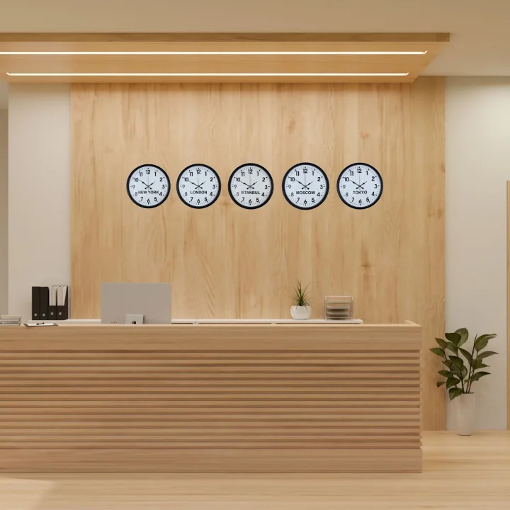 Mey İthalat® Standart Dünya Saatleri 5’li Siyah Set 36 cm