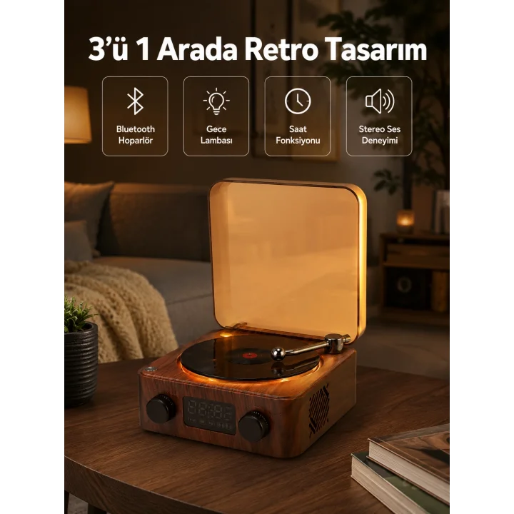 Mey İthalat® Stereo Bluetooth Hoparlör – Gece Lambalı ve Saat Göstergeli Yeni Nesil