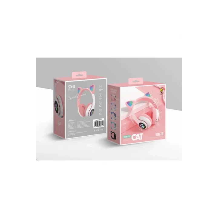 Mey İthalat®  STN28 Kablosuz Kedi Kulaklık - Pembe