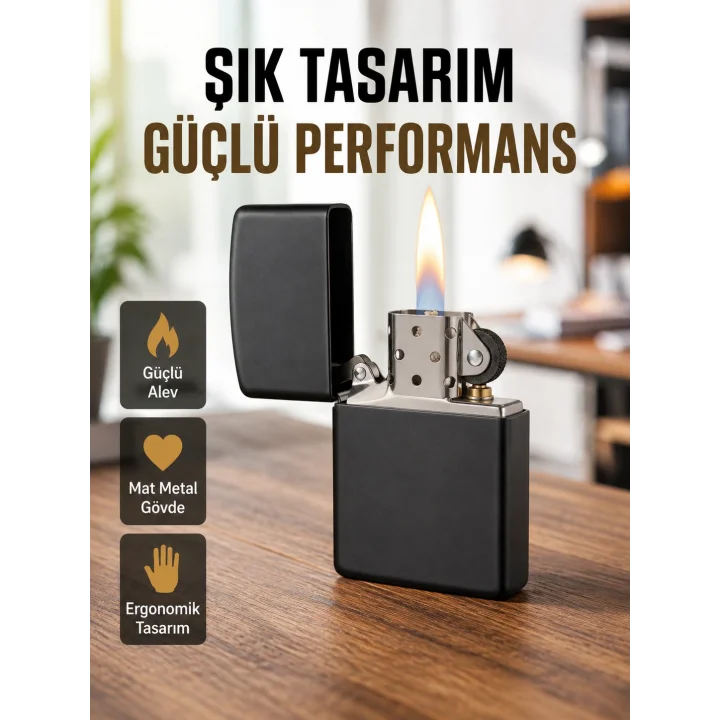 Mey İthalat® Tasarım Metal Çakmak Minimal Mat Yüzeyli ve Şık Görünümlü