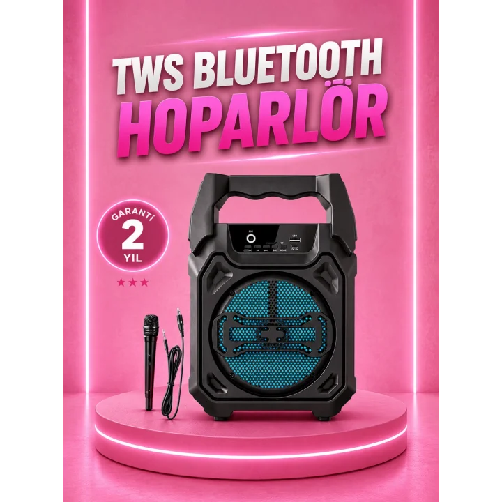 Mey İthalat® Taşınabilir 6.5” Bluetooth Hoparlör USB TF Kart Mikrofonlu Şarjlı Sistem