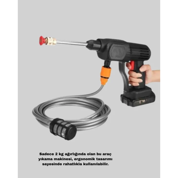Mey İthalat® Taşınabilir Akülü Araba Yıkama Makinesi 1.7 MPa Basınçlı ve Ergonomik Tasarımlı