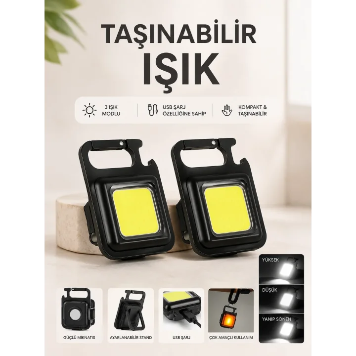 Mey İthalat® TAŞINABİLİR IŞIK 3 IŞIK MODLU USB ŞARJ ÖZEELİĞİNE SAHİP