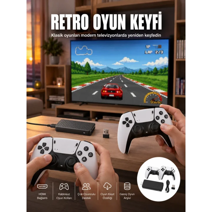 Mey İthalat® Taşınabilir Retro Oyun Çubuğu Kablosuz Oyun Kolu Seti Yeni Nesil