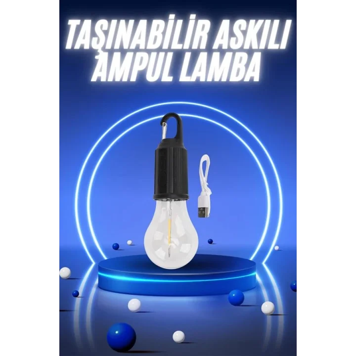 Mey İthalat® Taşınabilir Şarjlı Led Ampul Askılı Lamba Kamp Bahçe Lambası