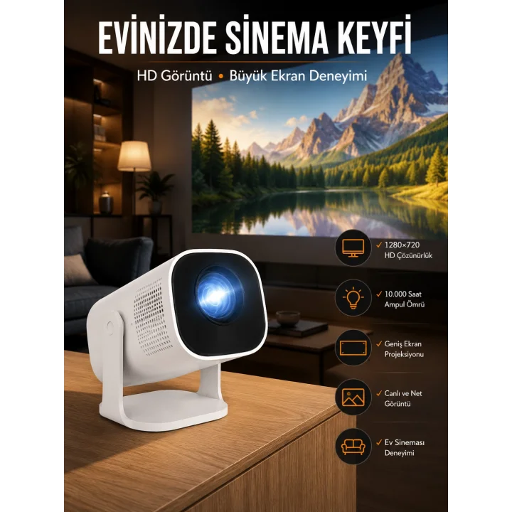 Mey İthalat® Taşınabilir Sinema Oyun Projektörü Akıllı Projeksiyon Android 11 Yeni Nesil
