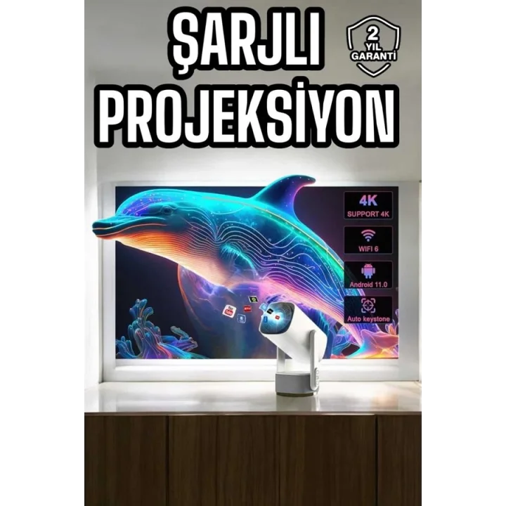 Mey İthalat® Taşınabilir Sinema Oyun Projektörü Akıllı Projeksiyon Android 11 Yeni Nesil