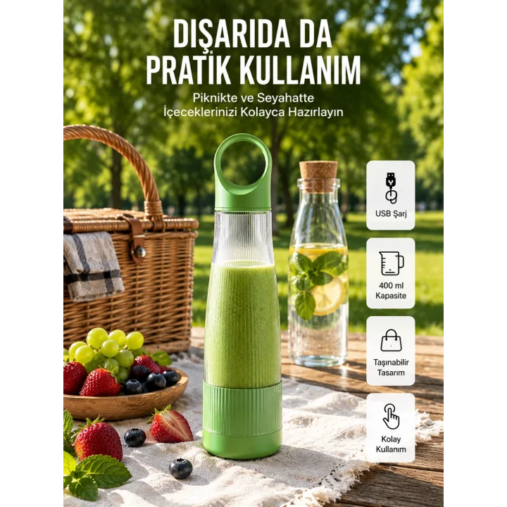 Mey İthalat® Ev Dışı Kullanıma Uygun Taşınabilir Smoothie Makinesi