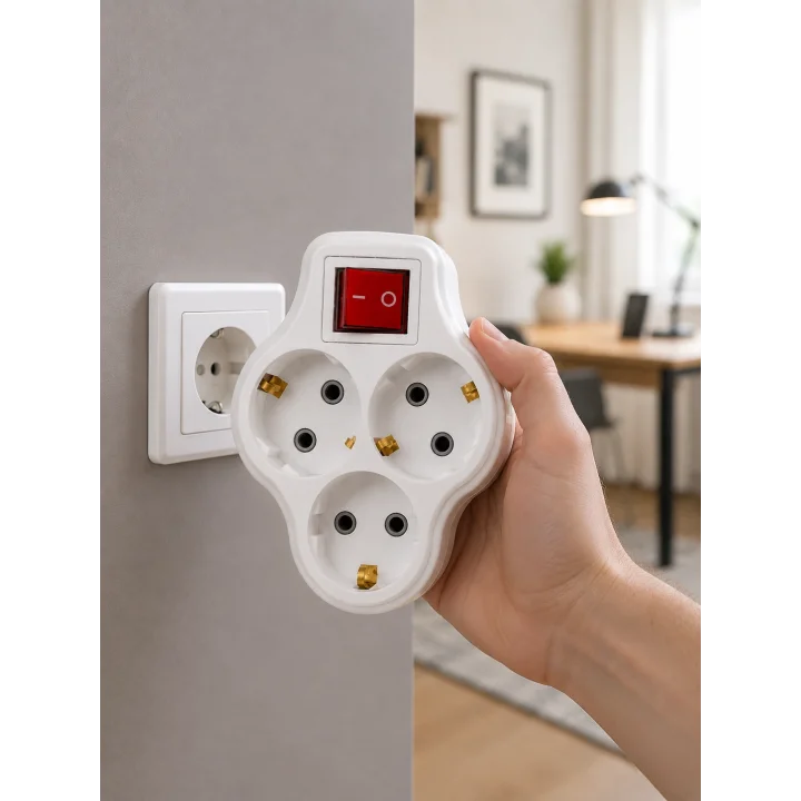 Mey İthalat® Tek Prizi 3’lü Yapan Anahtarlı Priz Adaptörü Topraklı Priz Çoğaltıcı