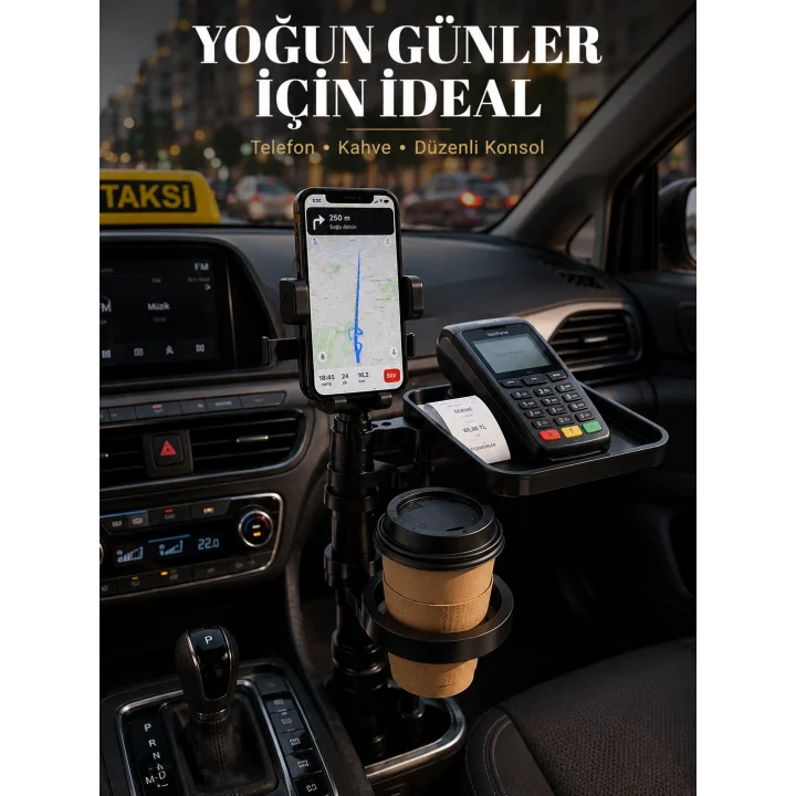 Mey İthalat® Telefon Tutuculu Araç Bardaklık Organizeri Pratik Saklama Çözümü