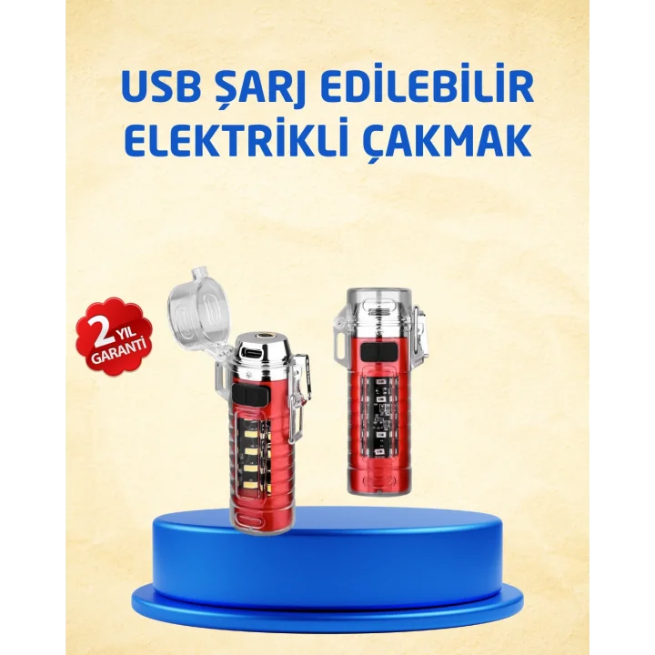 Mey İthalat® Tip C Şarjlı Dijital Ekranlı Çakmak ve El Feneri