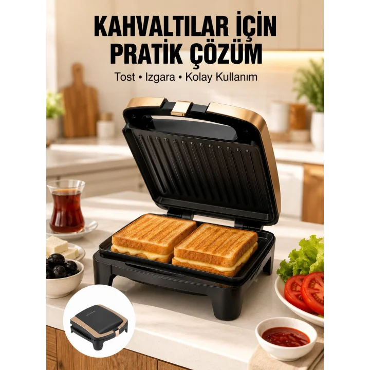 Mey İthalat® Tost Makinesi Yapışmaz Plaka 1500 Watt Güçlü Performans Yeni Nesil