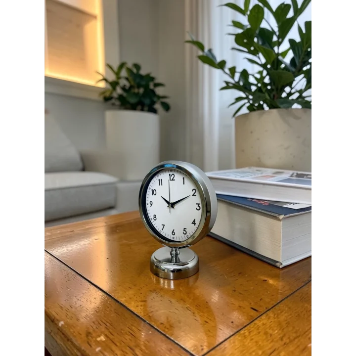 Mey İthalat®  Touch 25 X 20 Cm Metal Krom Masa Saati