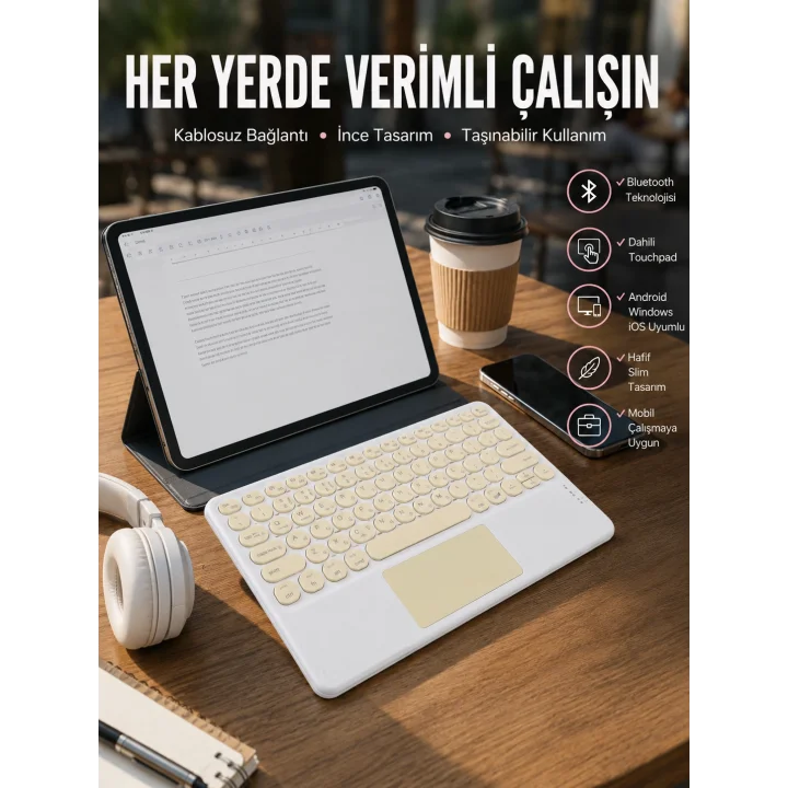 Mey İthalat® Touchpad Uyumlu Bluetooth Klavye Slim Kablosuz Wifi Q Klavye