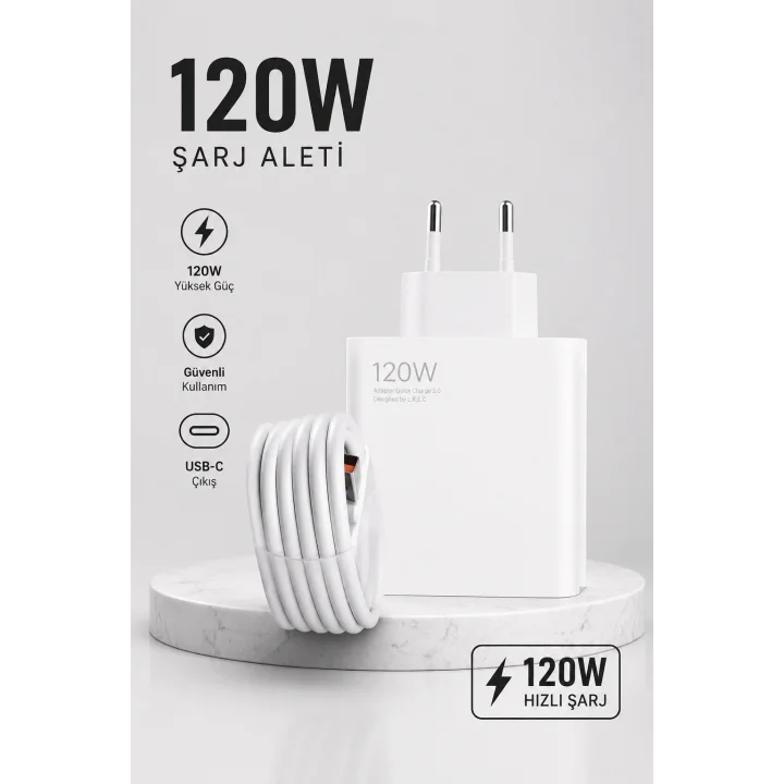 Mey İthalat® Turbo Hızlı Şarj Destekli 120W USB-C Şarj Seti