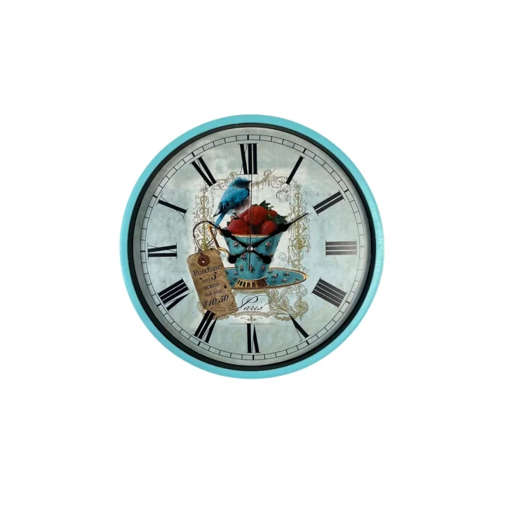 Mey İthalat® Turkuaz 36 Cm Strawberry Bird Figürlü Duvar Saati