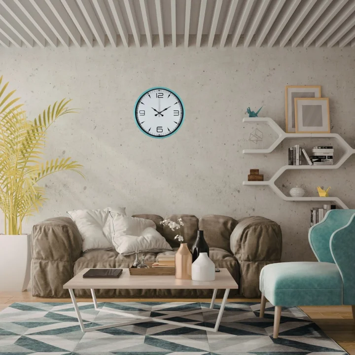 Mey İthalat® Turkuaz Dekoratif Stil 36 Cm Duvar Saati