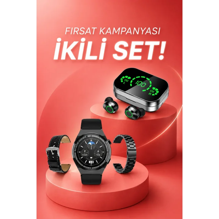Mey İthalat® TWS Bluetooth Kulaklık ve Akıllı Saat Uyku Takibi Nabız Ölçer Uzun Pil Ömrü