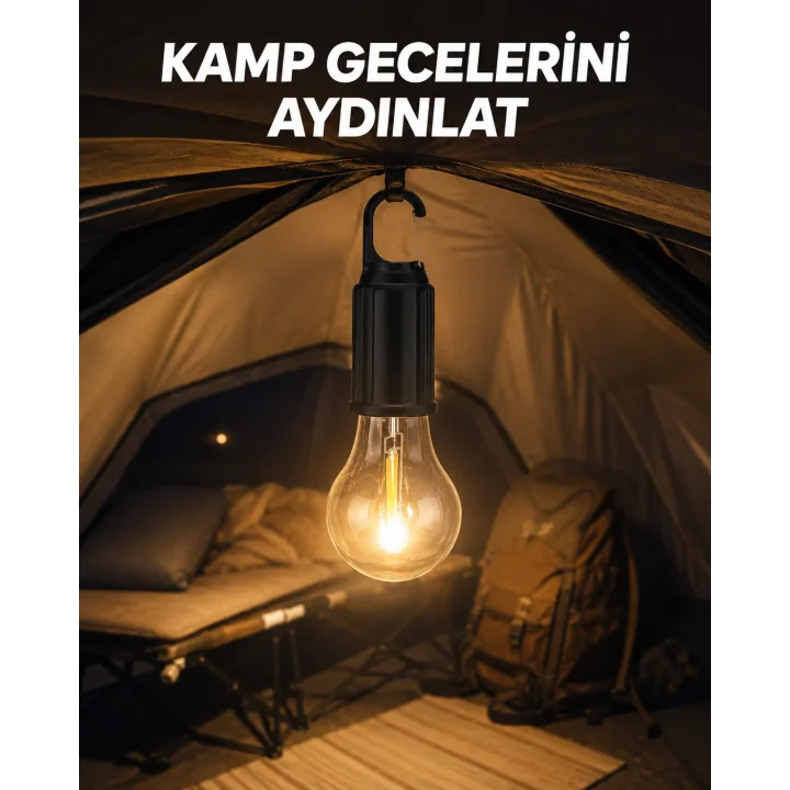 Mey İthalat® Type-C Şarjlı LED Kamp Lambası – Uzun Ömürlü Pil ve Yüksek Parlaklık