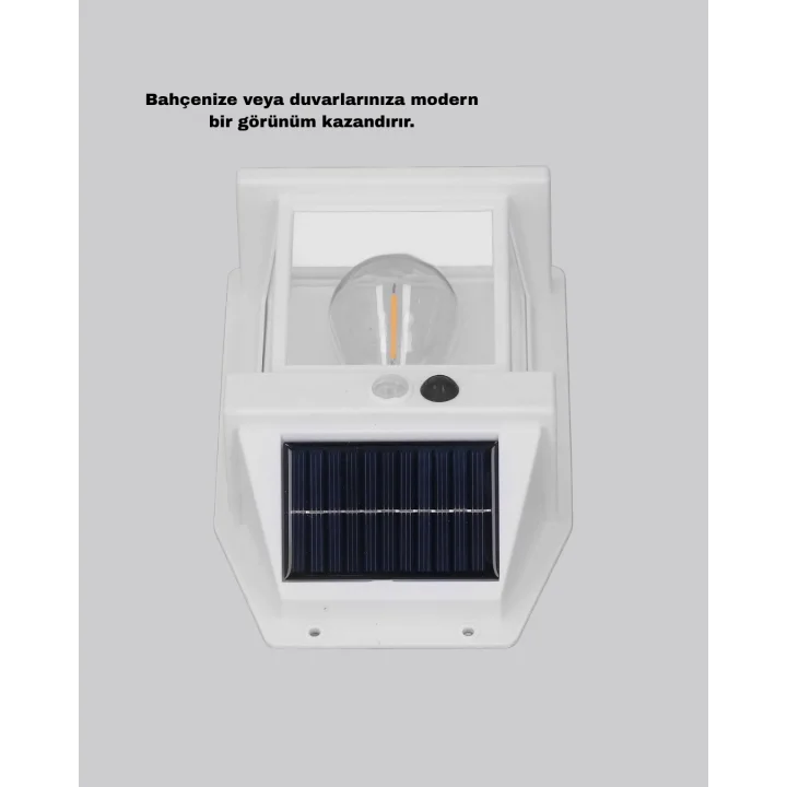 Mey İthalat® Üç Modlu Güneş Enerjili Duvar Lambası 1800mAh Bataryalı ve Hareket Sensörlü
