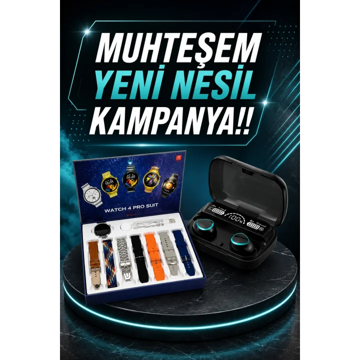 Mey İthalat® Ucuz Kaliteli Yeni Nesil 7 Kordonlu Akıllı Saat ve Kablosuz Bluetooth Kulaklık ANC Özelliği