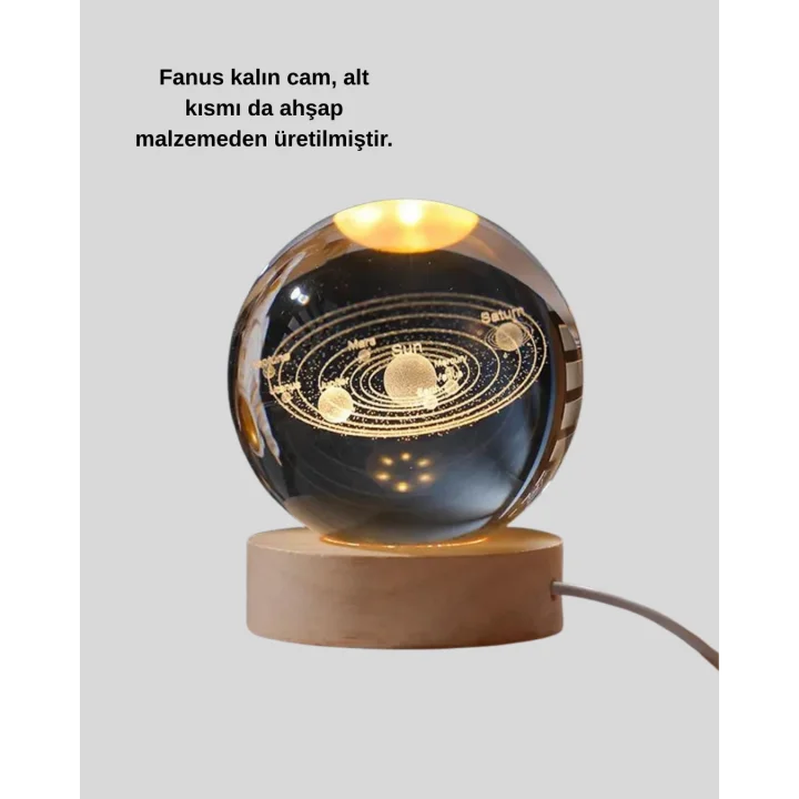 Mey İthalat® USB Bağlantılı Işıklı Kristal Küre Modern Ahşap Tabanlı Dekor